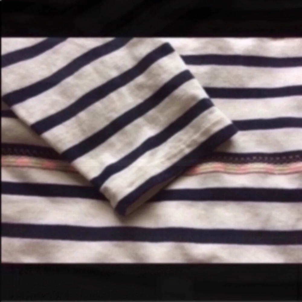 J.Crew Striped Embroidered 3/4 Sleeve Top XXS Blue Cream Nautical Casual Blouse